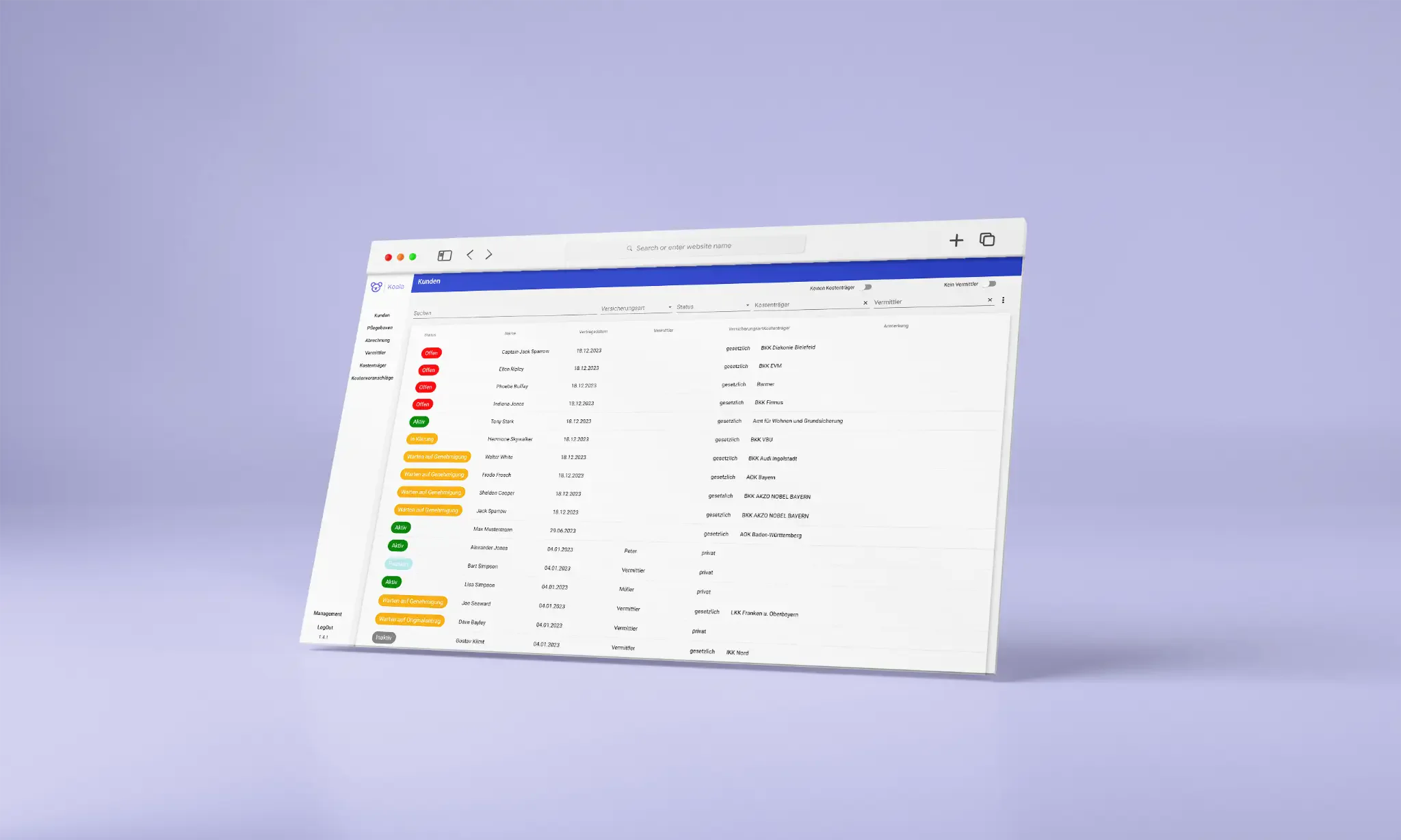 Pflegebox Software Dashboard für Patienten-Management und Kundenverwaltung